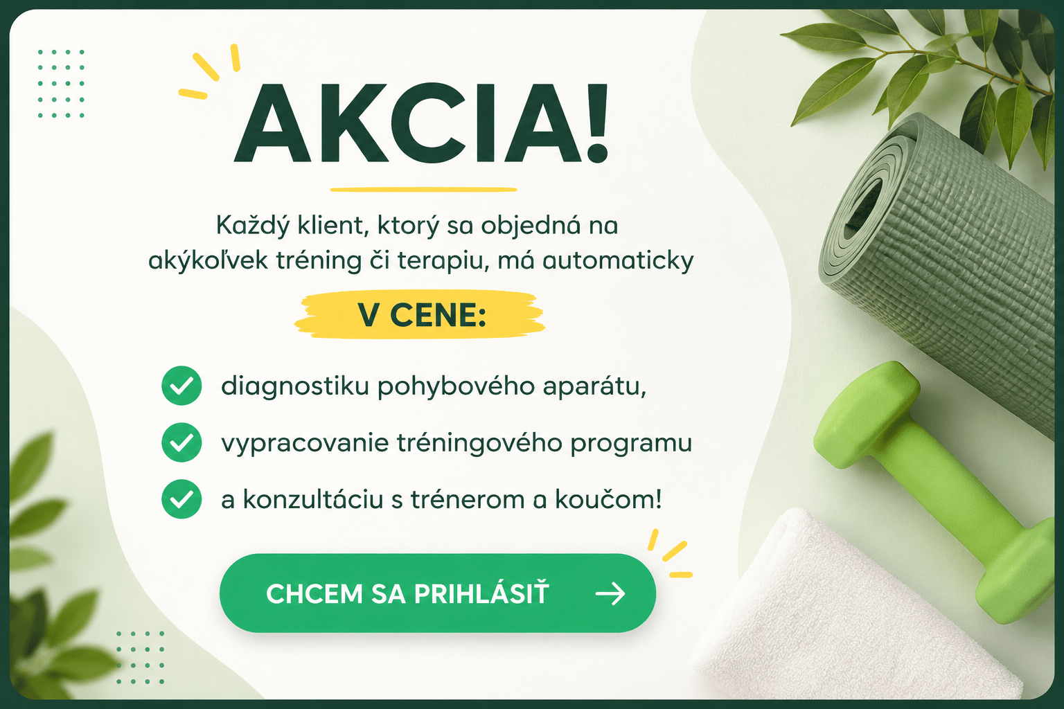 Akcia – diagnostika pohybového aparátu, tréningový program a konzultácia v cene